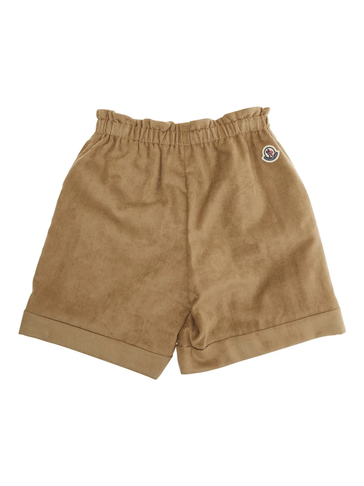 Beige Bermuda Pants with Elastic Waist and Logo Patch on the Rear in Viscose Blend Girl alternative