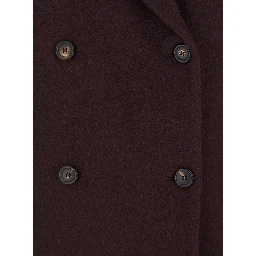 Bordeaux Double-Breasted Coat with Peak Revers in Cashmere Woman