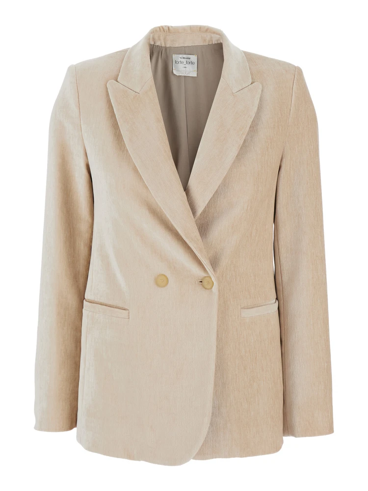 Beige Jacket with Peak Lapels in Velvet Woman