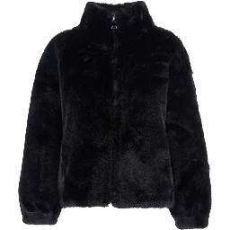 Annie Black Fur Jacket with Classic Collar and Front Zip Closure in Ecofur Woman