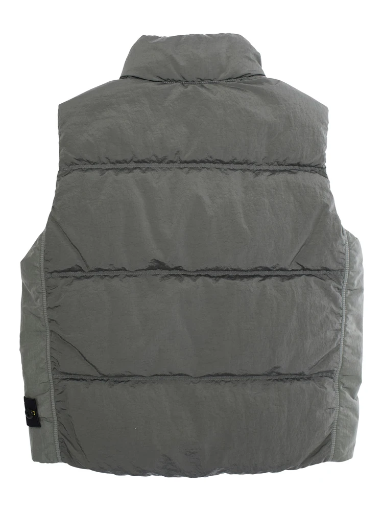Grey Sleeveless Down Jacket with Logo Patch on the Front in Tech Fabric Boy alternative