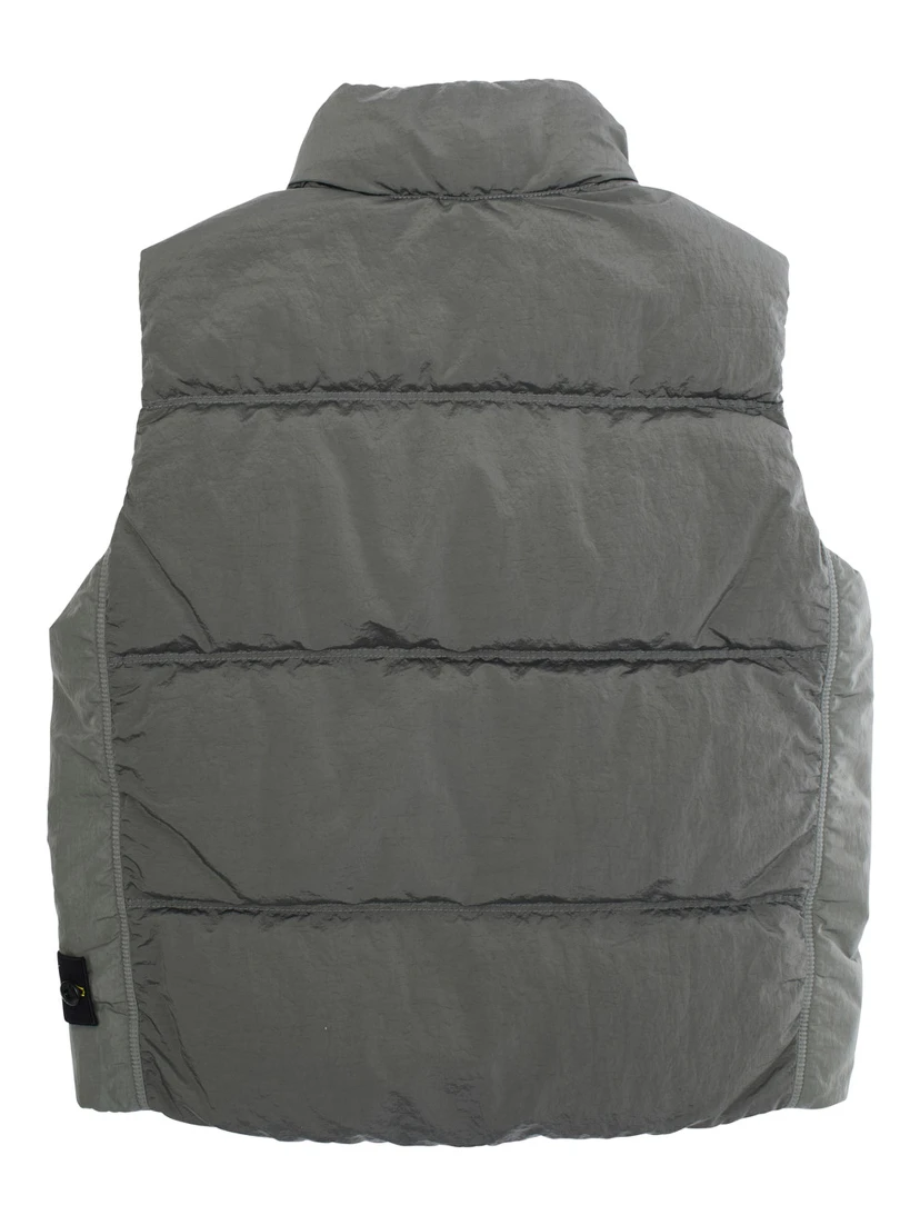 Grey Sleeveless Down Jacket with Logo Patch on the Front in Tech Fabric Boy