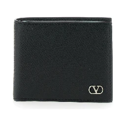 Black Wallet with Metallic VLogo on the Front in Hammered Leather Man
