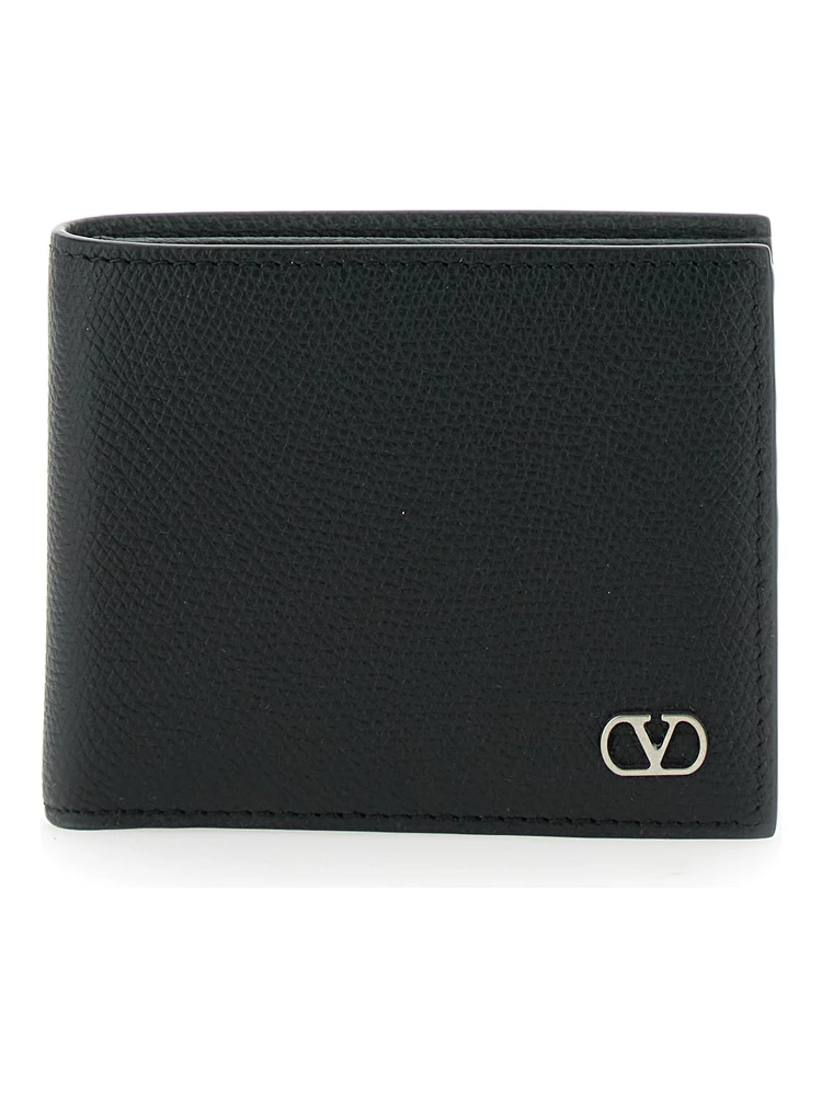 Black Wallet with Metallic VLogo on the Front in Hammered Leather Man