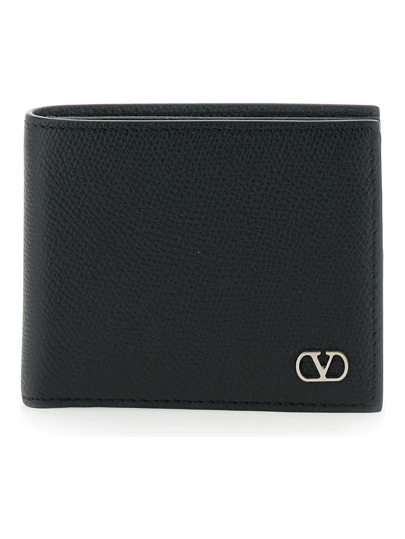 Black Wallet with Metallic VLogo on the Front in Hammered Leather Man