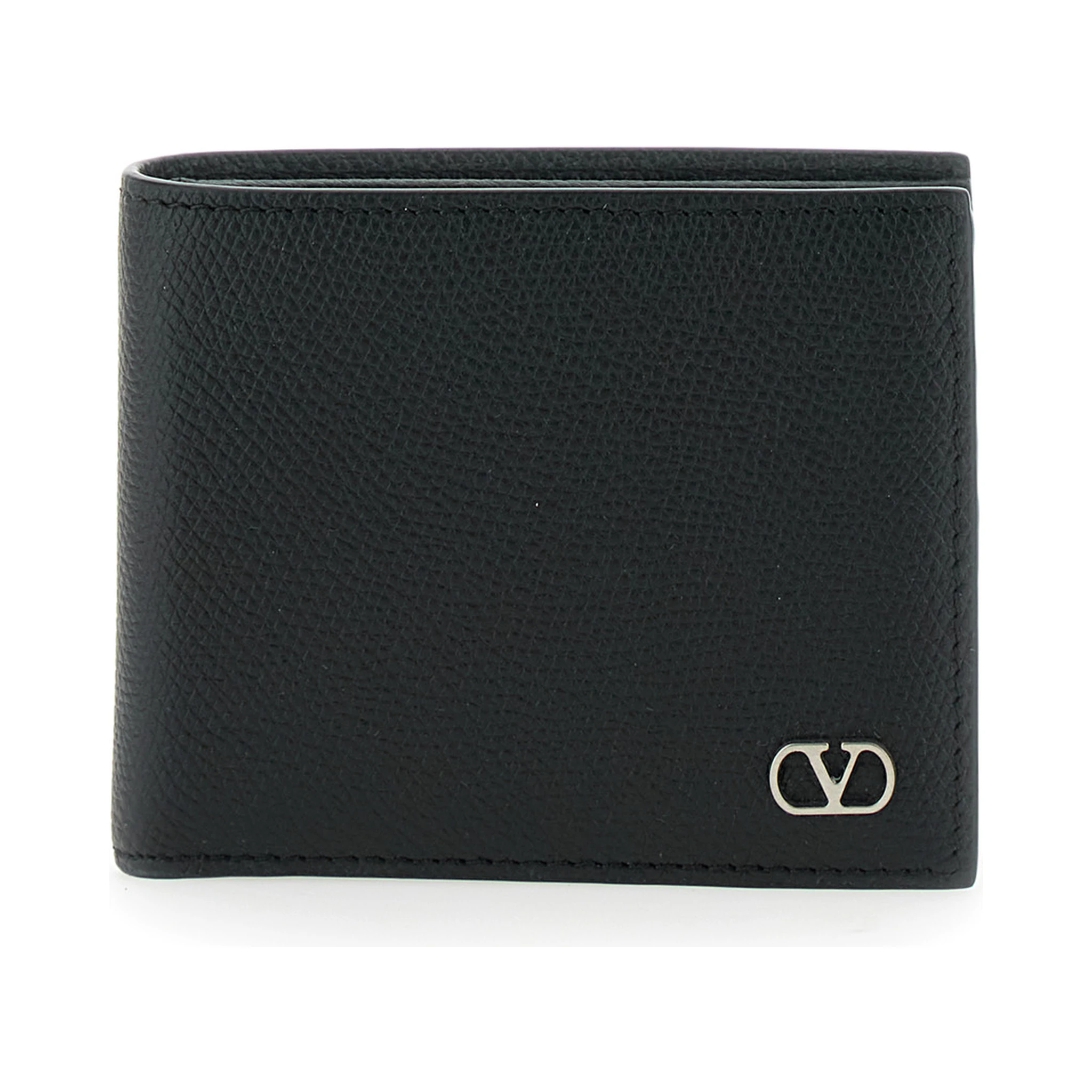 Black Wallet with Metallic VLogo on the Front in Hammered Leather Man
