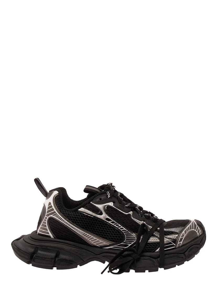 3XL Black Low Top Sneakers with Logo Detail in Tech Fabric Man