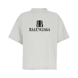 White Crewneck Cropped T-Shirt with Logo Lettering on the Front in Cotton Woman