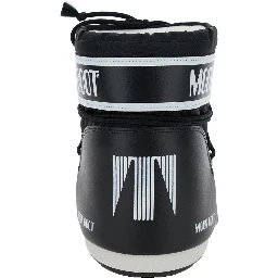 Icon Black Snow Ankle Boots with Maxi Logo Print on the Side in Tech Fabric Girl