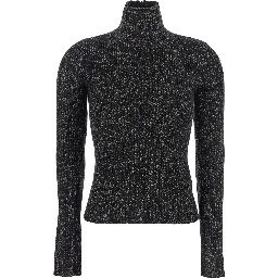 Grey Turtleneck Sweater with Ribbed Design in Wool Blend Woman