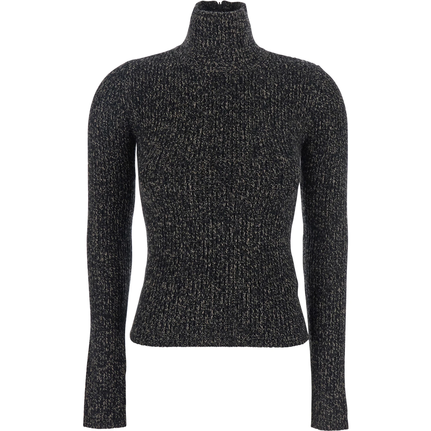Grey Turtleneck Sweater with Ribbed Design in Wool Blend Woman