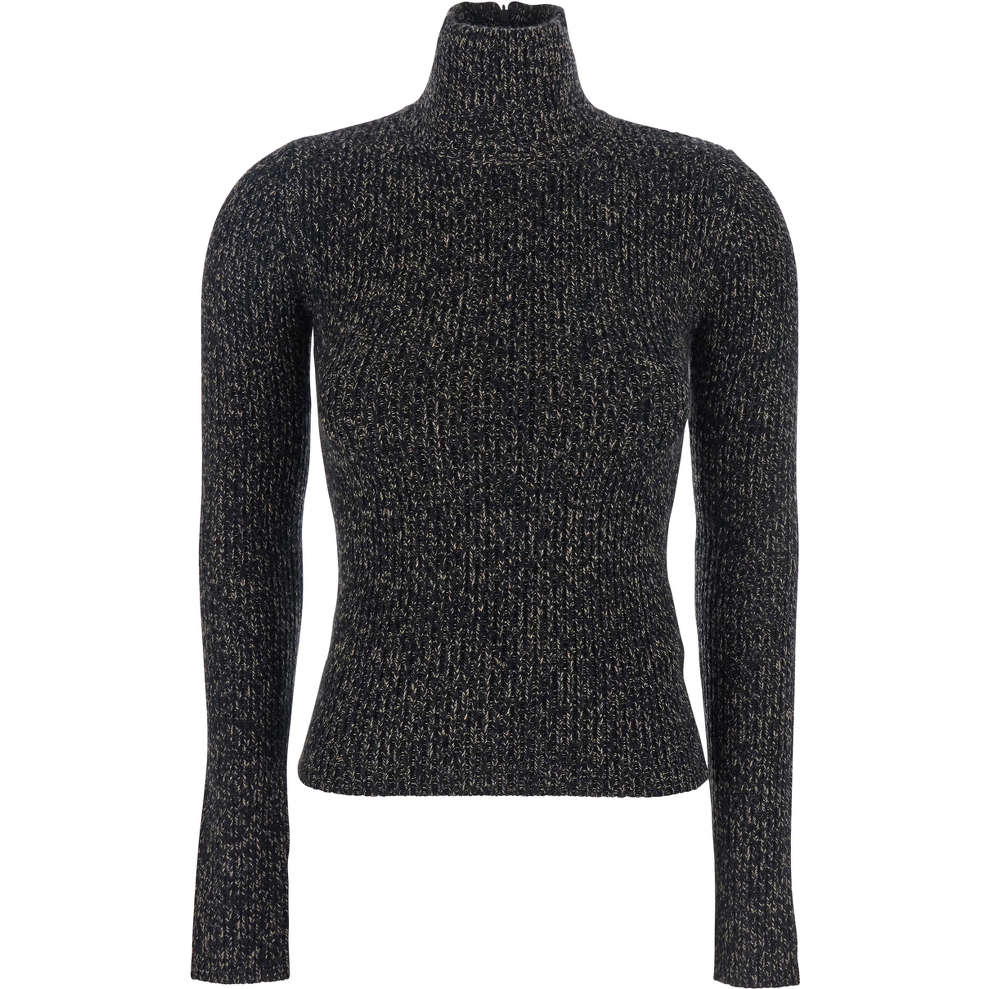 Grey Turtleneck Sweater with Ribbed Design in Wool Blend Woman