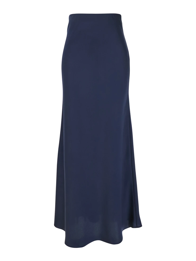 تنورة طويلة زرقاء بتفاصيل كشكشة في الأسفل من الساتان للنساء