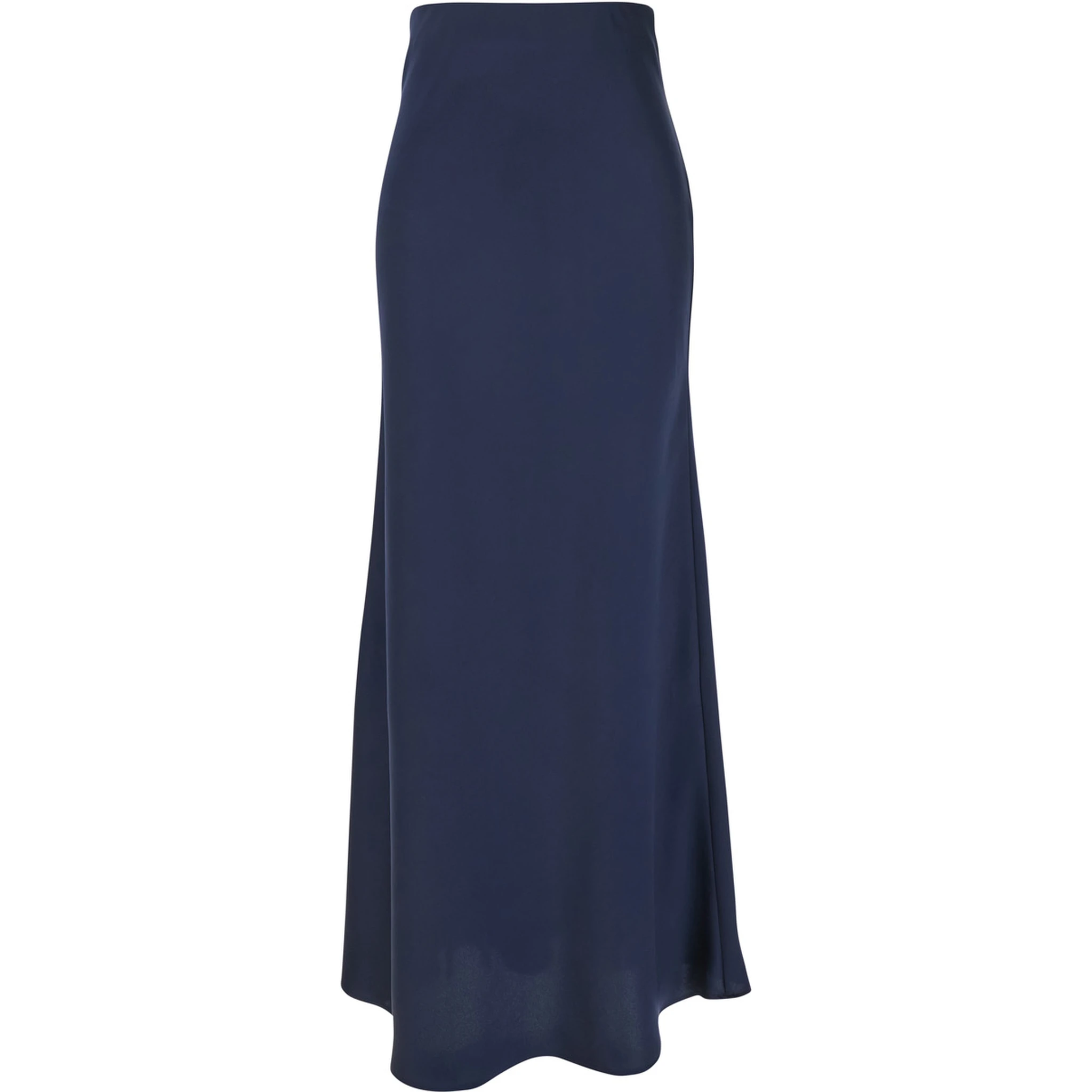 Blue Long Skirt with Ruffle Detail at the Bottom in Satin Woman