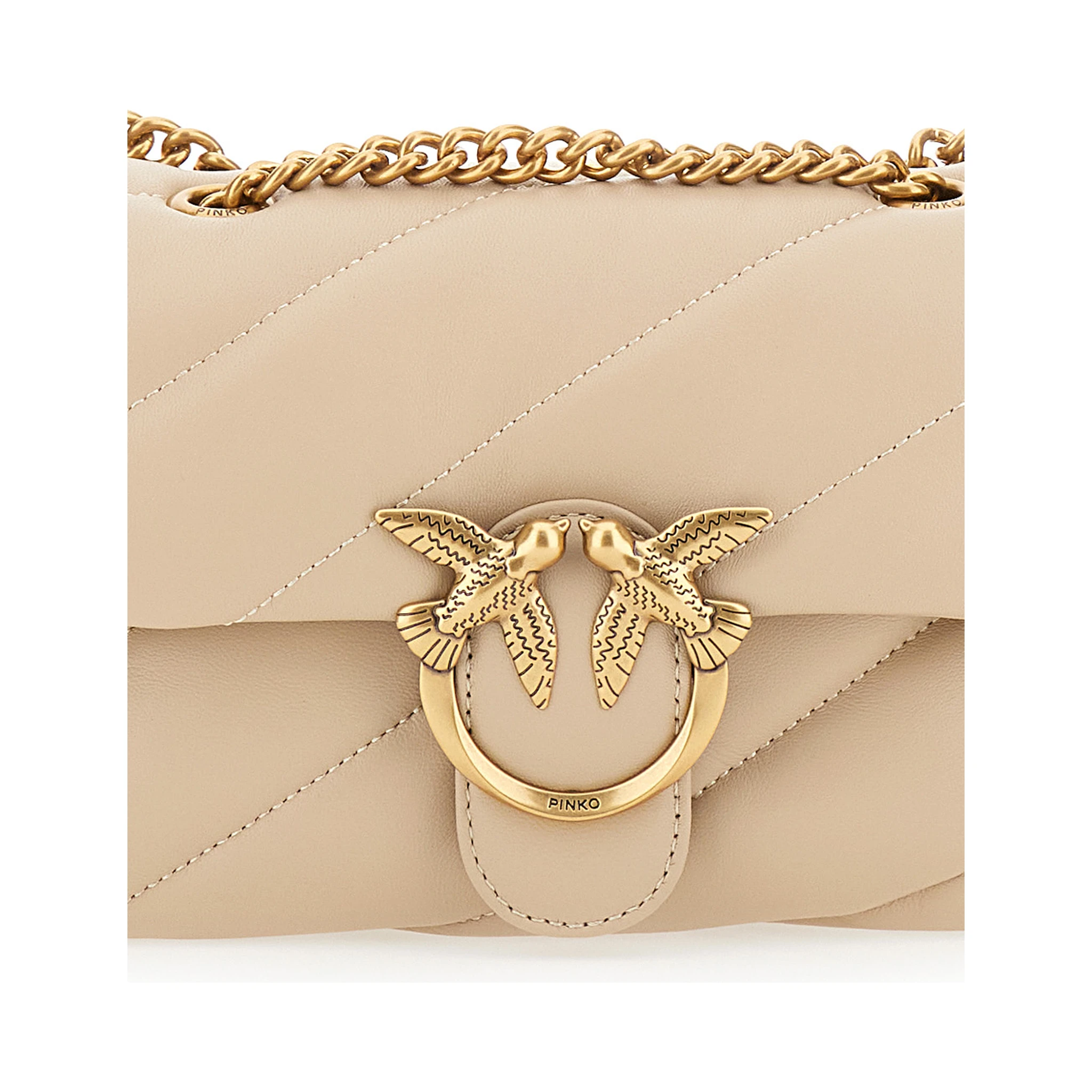 Love Classic Puff Beige Shoulder Bag with Diagonal Maxi Quilting in Leather Woman