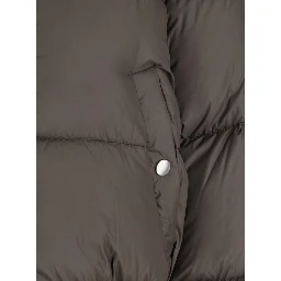 Brown Down Jacket with Crop Design and Fixed Hood in Tech Fabric Woman