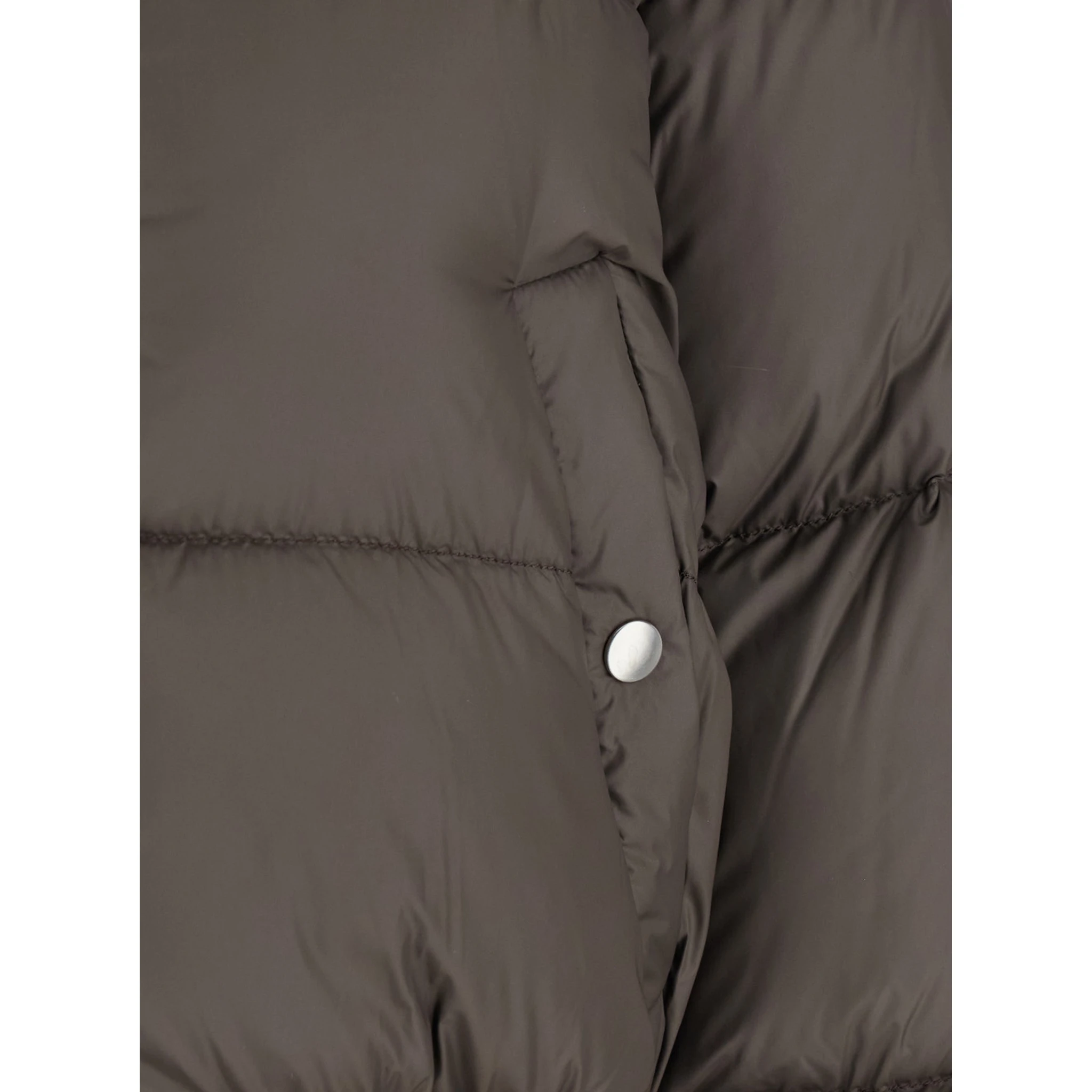 Brown Down Jacket with Crop Design and Fixed Hood in Tech Fabric Woman