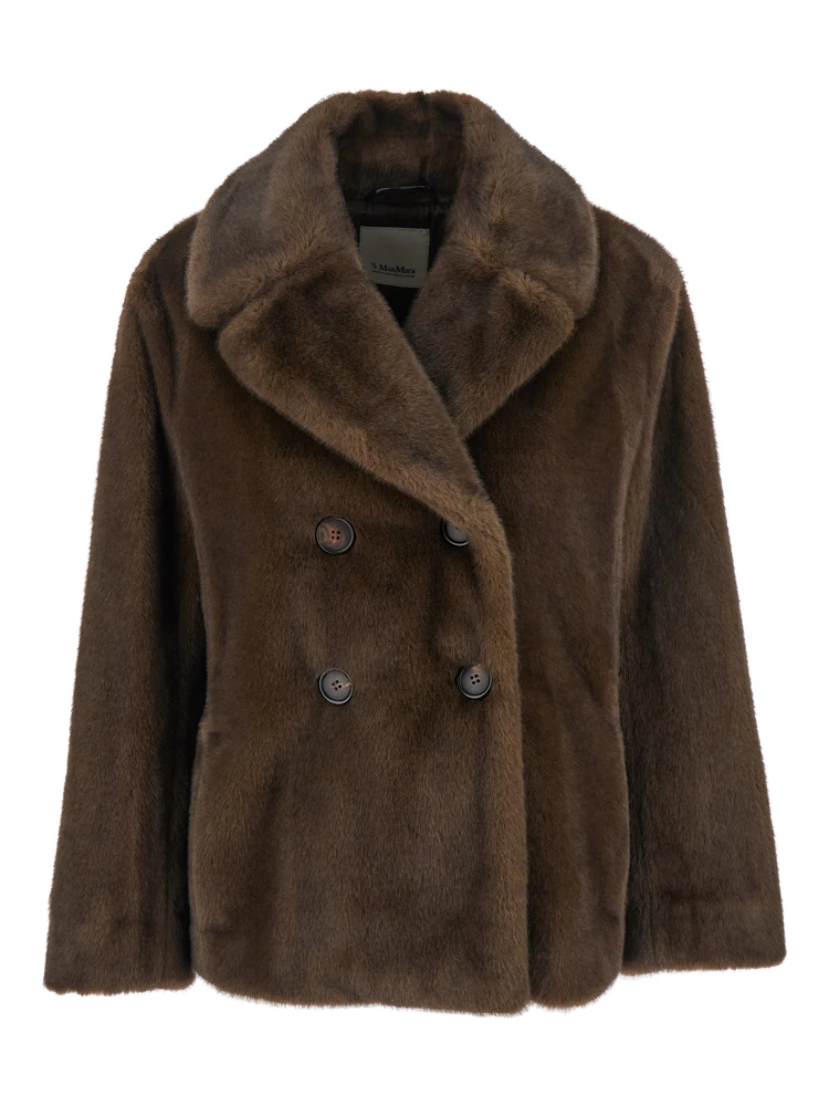 Laura Brown Double-Breasted Jacket with Wide Notched Revers in Ecofur Woman
