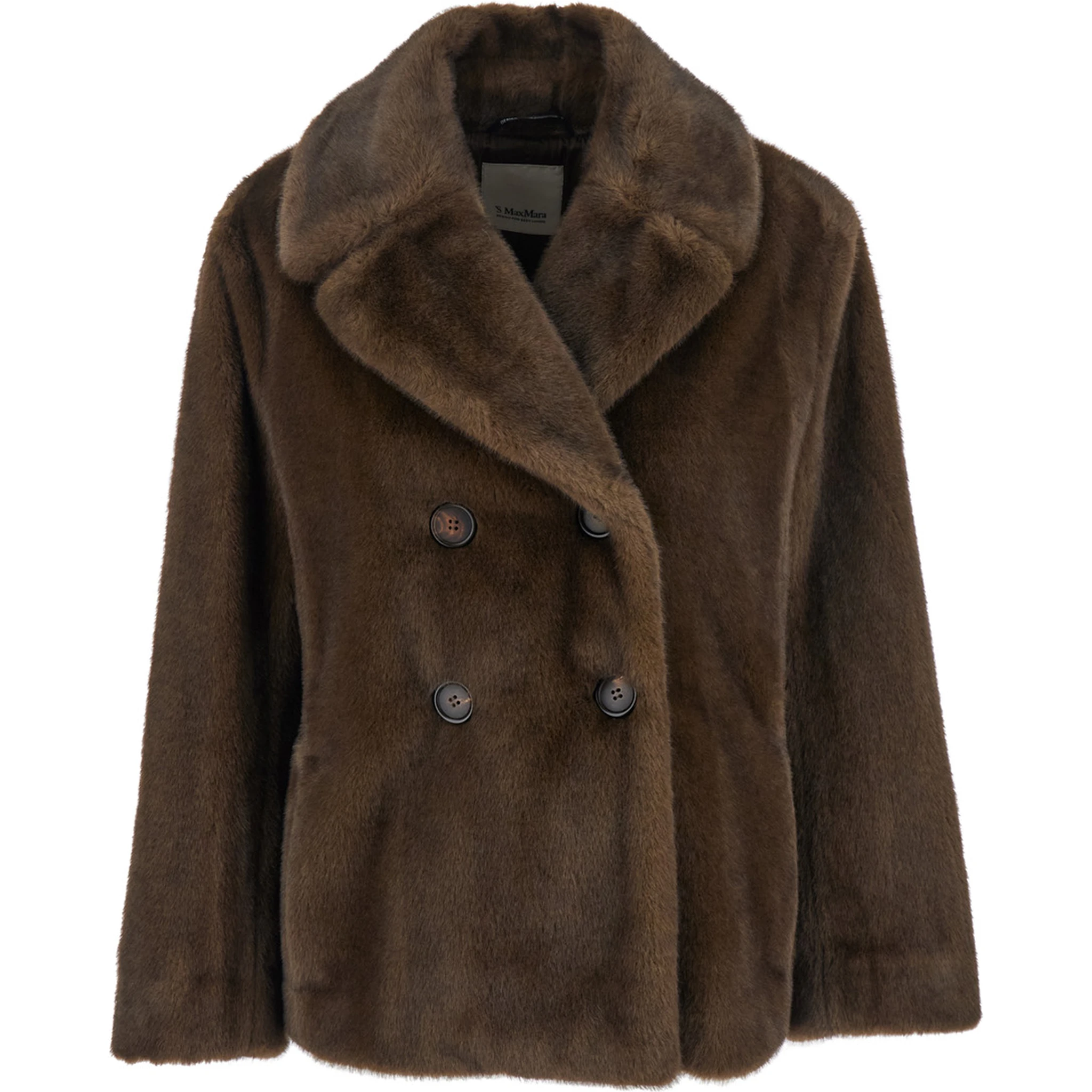 Laura Brown Double-Breasted Jacket with Wide Notched Revers in Ecofur Woman