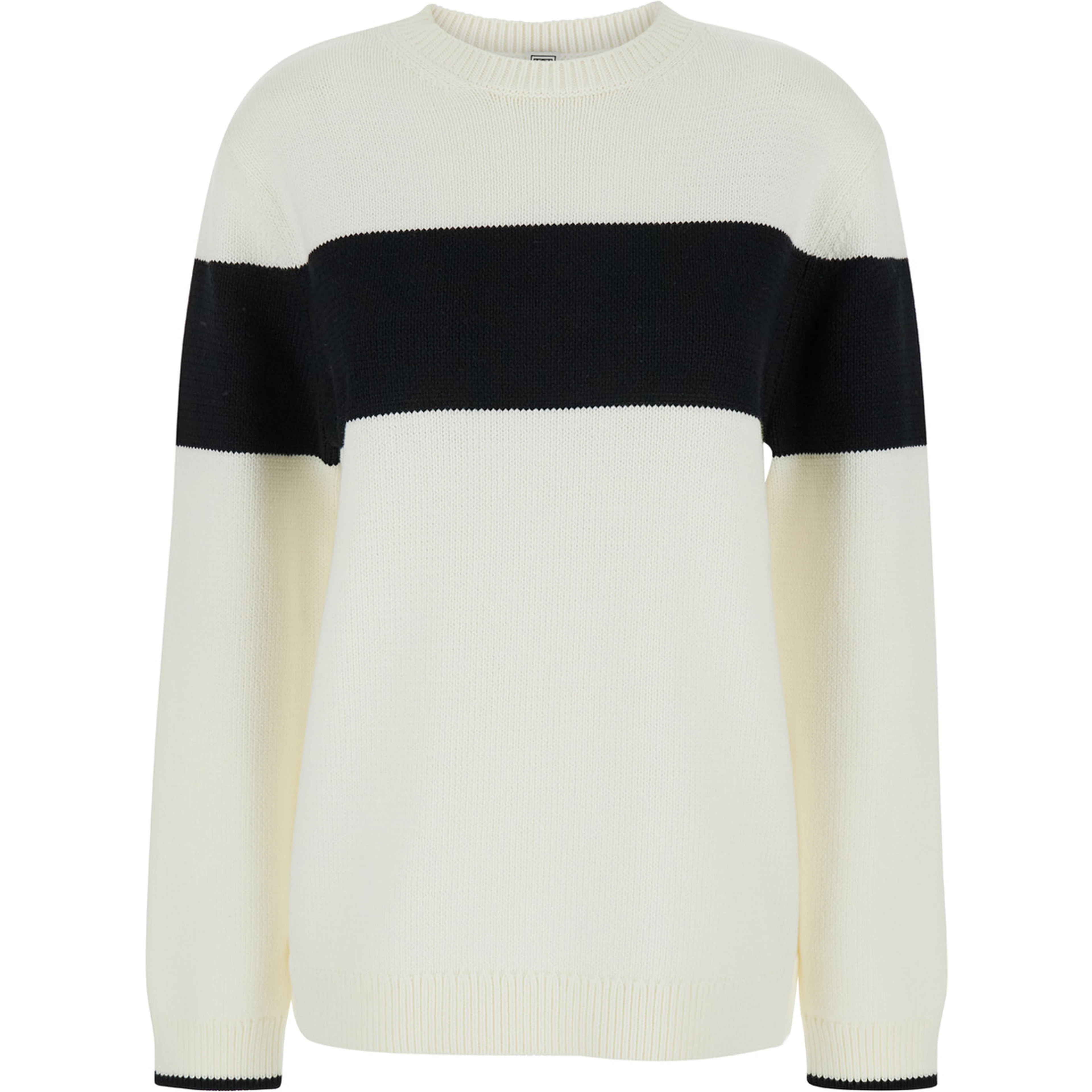 كنزة بيضاء مخططة بلون مغاير من مزيج القطن للنساء