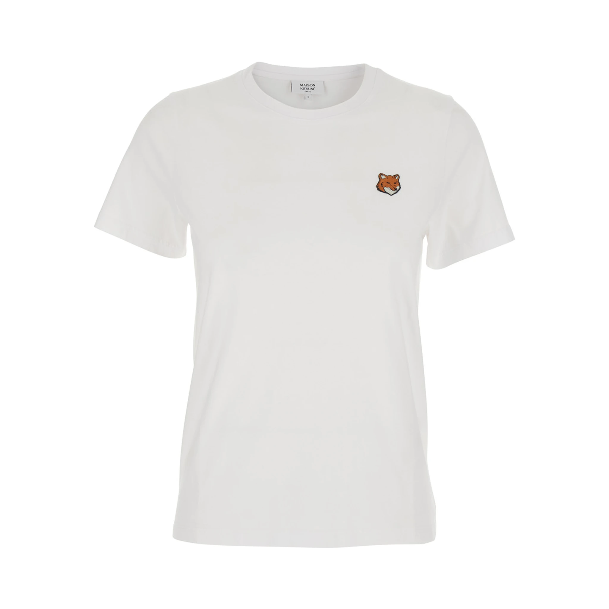 White Crewneck T-Shirt with Logo Embroidery on the Front in Cotton Woman