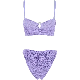 Misty Violet Bikini with Fixed Spaghetti Straps and Cut-Out with Ring in Tech Fabric Stretch Woman