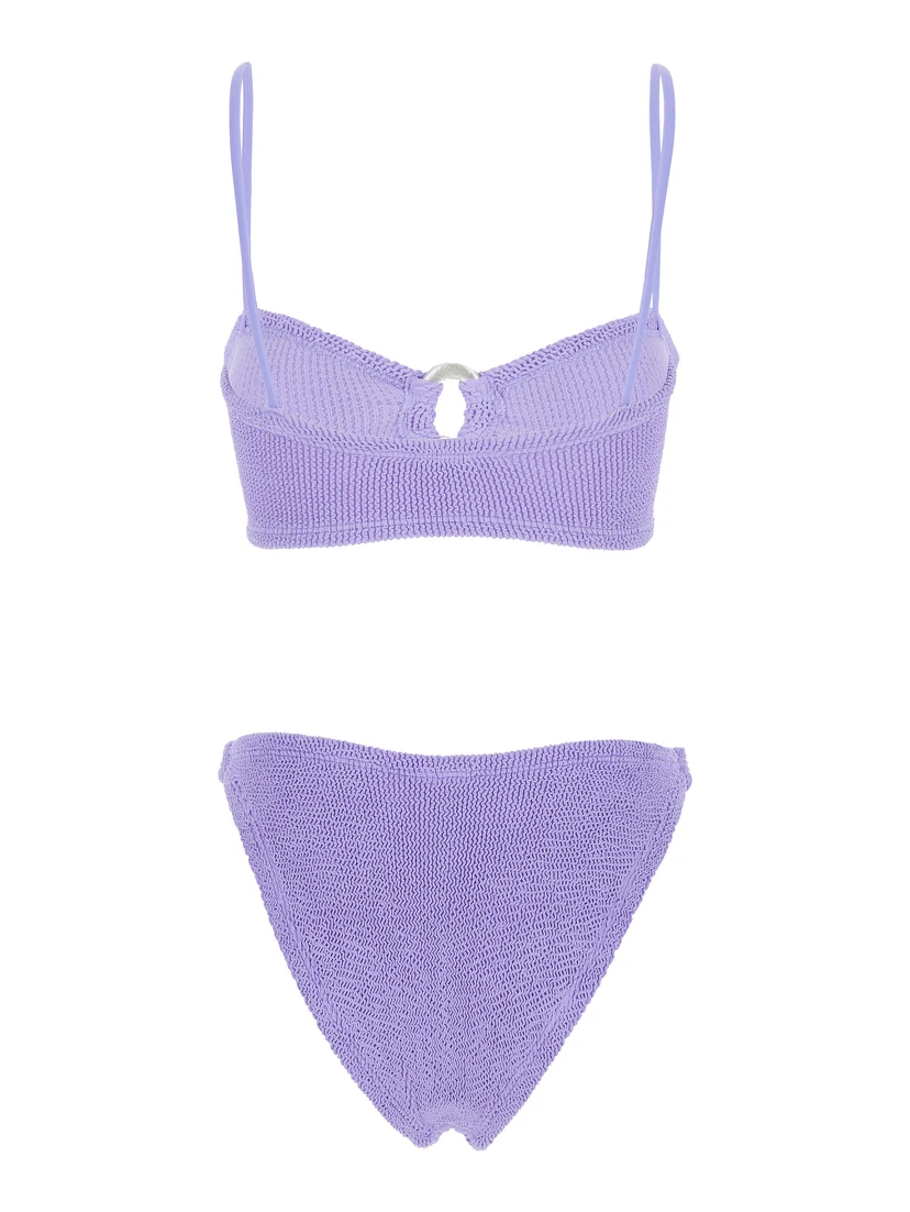 Misty Violet Bikini with Fixed Spaghetti Straps and Cut-Out with Ring in Tech Fabric Stretch Woman