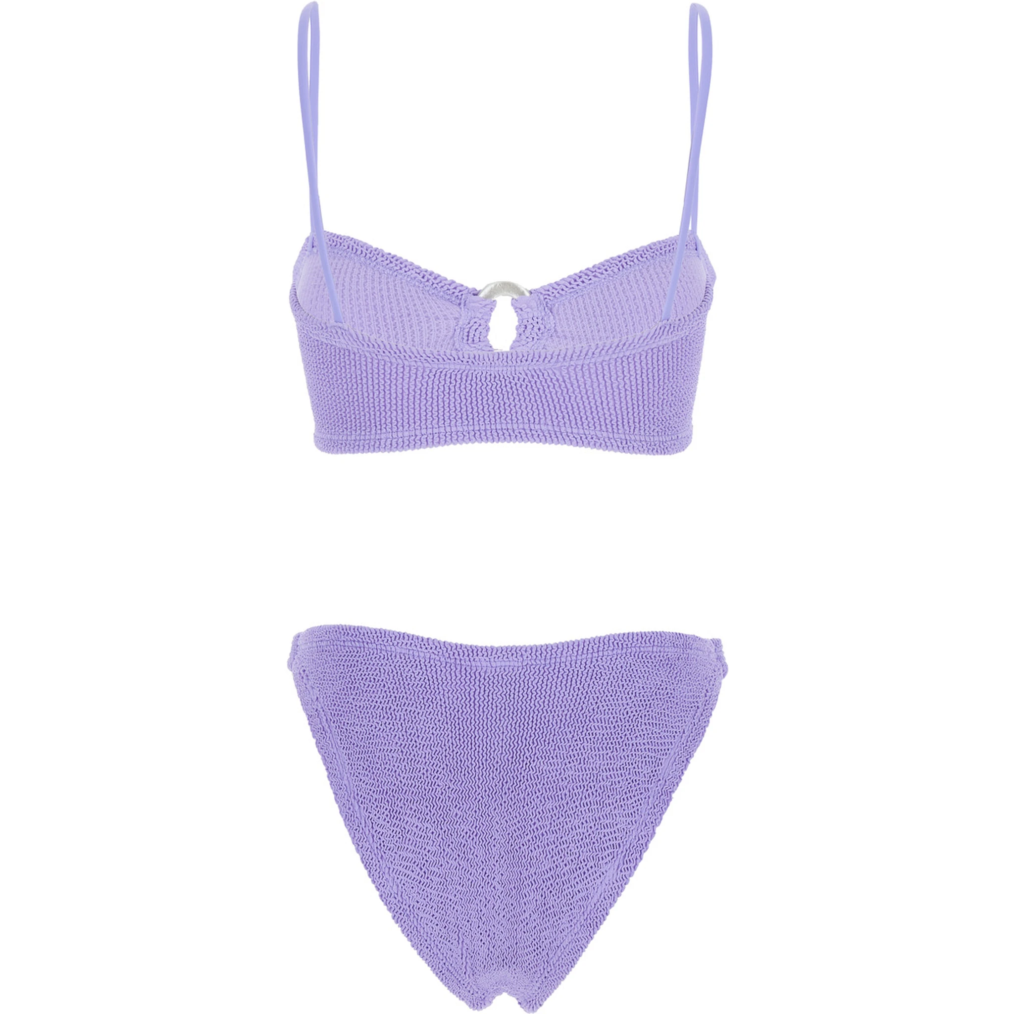 Misty Violet Bikini with Fixed Spaghetti Straps and Cut-Out with Ring in Tech Fabric Stretch Woman
