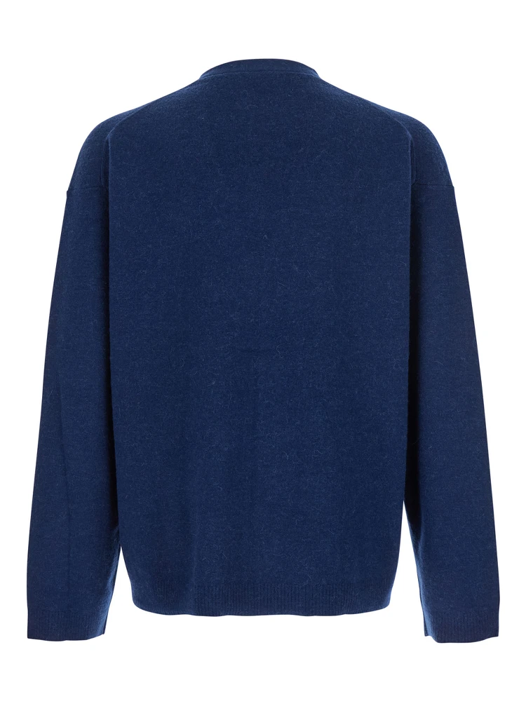 Blue Cardigan with V Neck and and Front Zip Closure in Wool Blend Man alternative