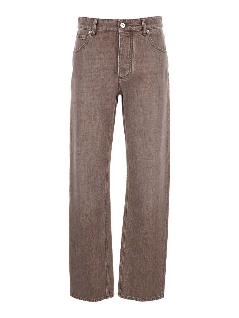 Brown Jeans with Logo Patch on the Rear and Washed Design in Denim Woman