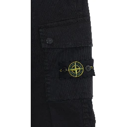 Black Pants with Two Front Cargo Pockets and Logo Patch on the Pocket in Cotton Stretch Boy