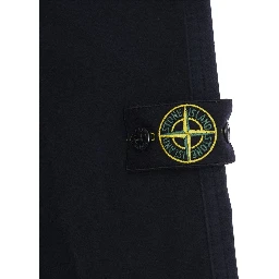Blue Pants with Elastic Waist and Logo Patch on the Front in Cotton Stretch Boy