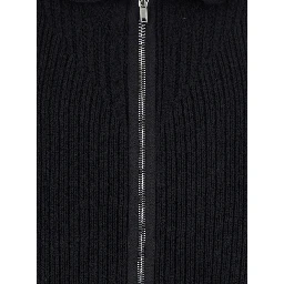 Black Hooded Sweatshirt with Front Zip Closure in Wool Man