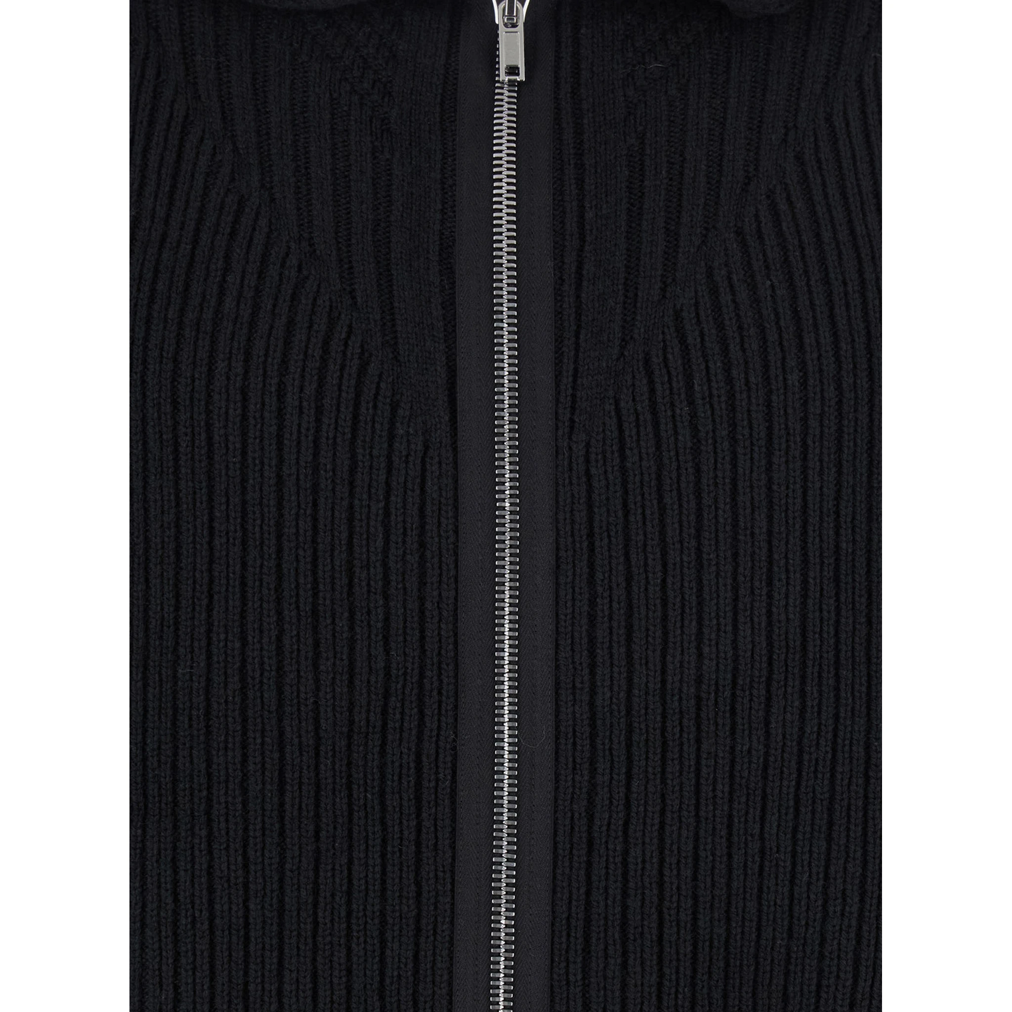 Black Hooded Sweatshirt with Front Zip Closure in Wool Man