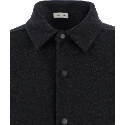 Dark Grey Shirt with Classic Collar and Dropped Shoulders in Wool Man