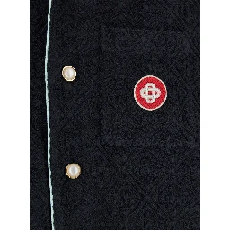 Black Shirt with Classic Lapels and All-Over Embossed Monogram in Cotton Man