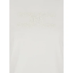 White T-Shirt with Embroidered Logo on the Front in Cotton Woman