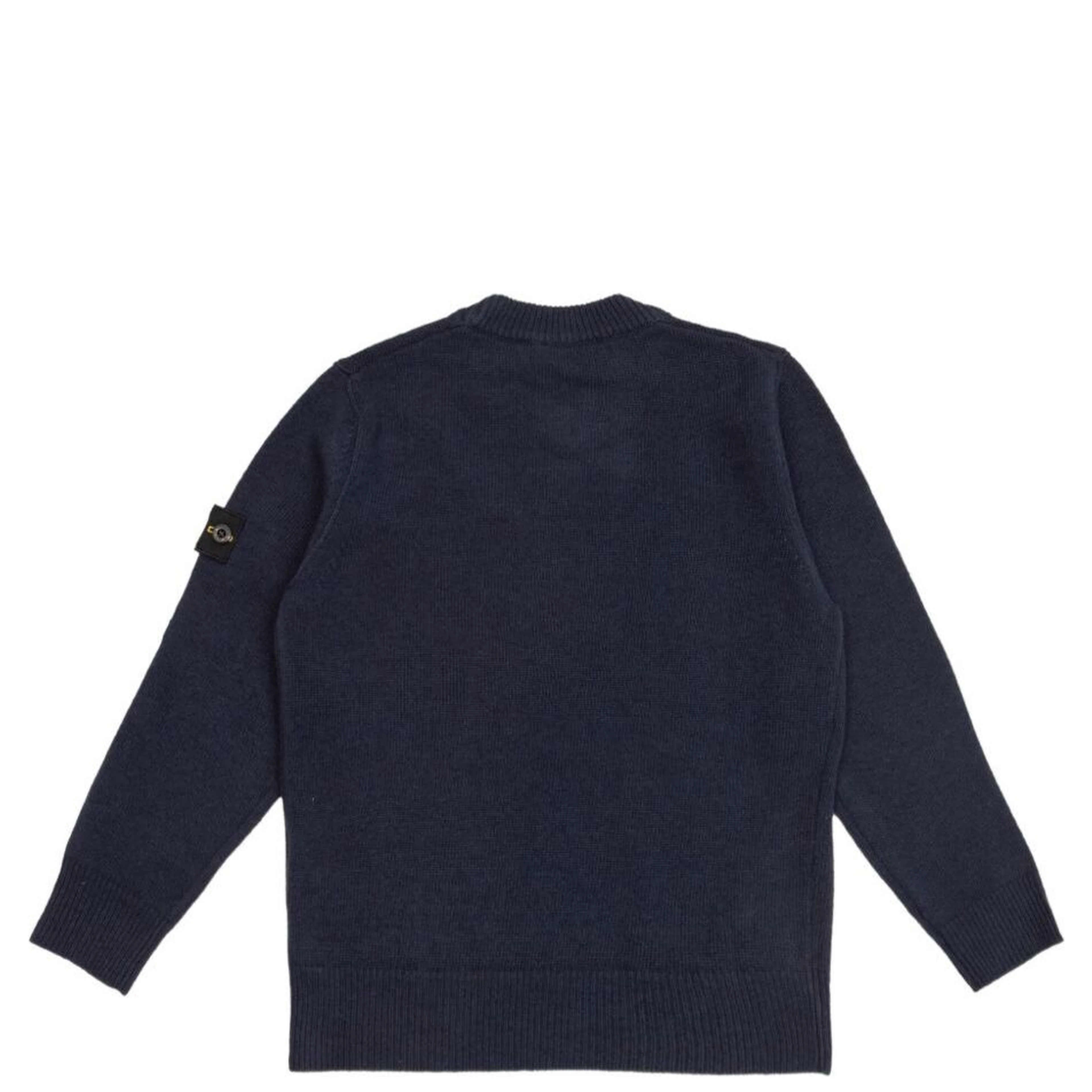 Blue Crewneck Sweater with Logo Patch on the Sleeve in Ribbed Trims in Wool and Cashmere Blend Boy
