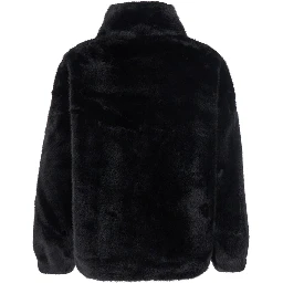 Annie Black Fur Jacket with Classic Collar and Front Zip Closure in Ecofur Woman