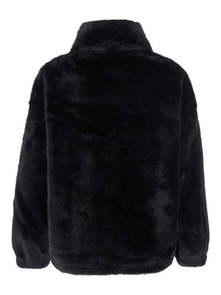 Annie Black Fur Jacket with Classic Collar and Front Zip Closure in Ecofur Woman alternative