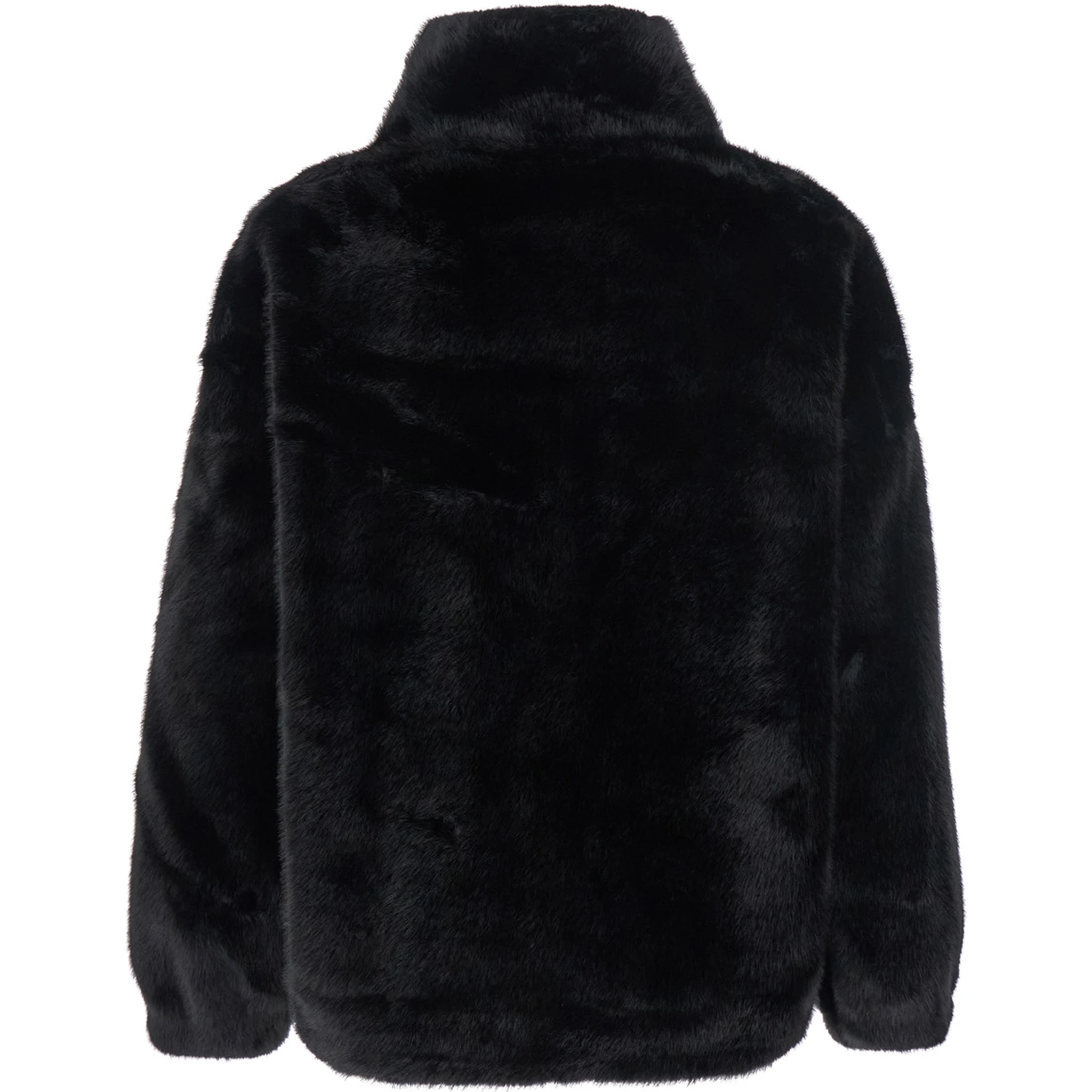 Annie Black Fur Jacket with Classic Collar and Front Zip Closure in Ecofur Woman