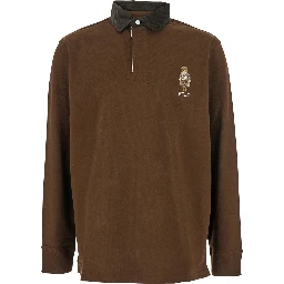 "Classic Fit" Brown Polo Shirt with Corduroy Collar and Logo Embroidery on the Front in Cotton Man