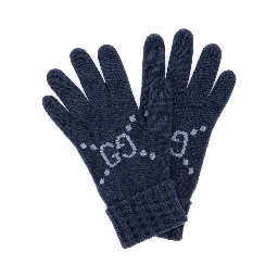 Blue Gloves with GG Logo Detail on the Front in Cashmere Woman