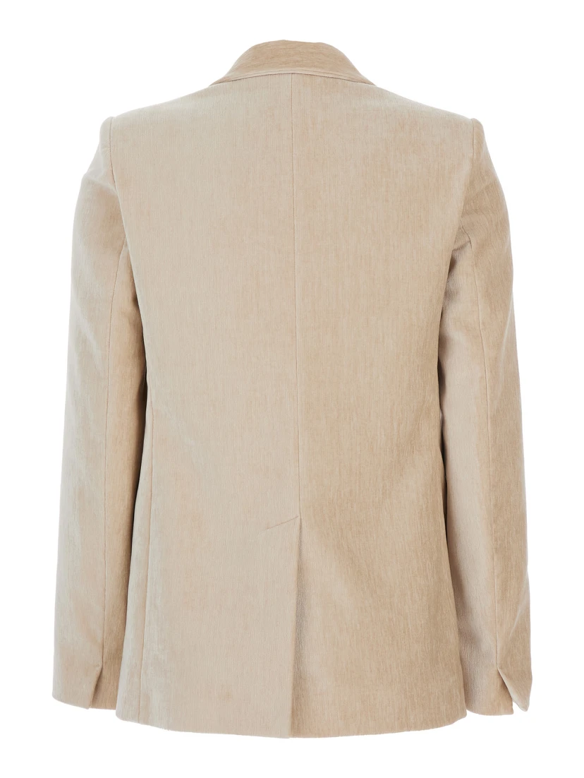 Beige Jacket with Peak Lapels in Velvet Woman
