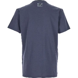 Blue Crewneck T-Shirt with Logo Print on the Front and Logo Patch on the Rear in Cotton Man