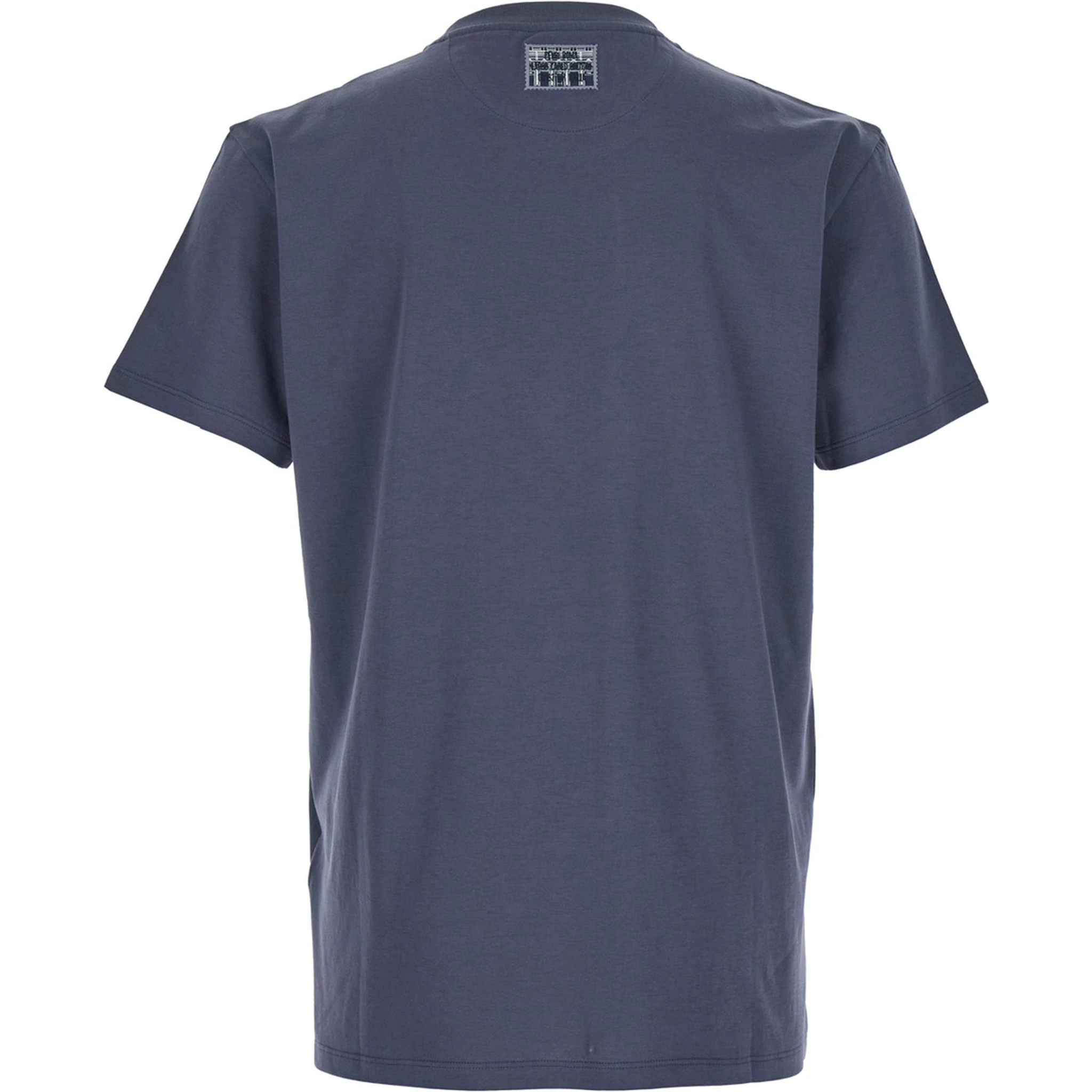 Blue Crewneck T-Shirt with Logo Print on the Front and Logo Patch on the Rear in Cotton Man