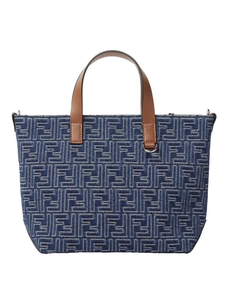 Blue Shopper With Top Handles And All-Over FF Motif In Cotton Man alternative