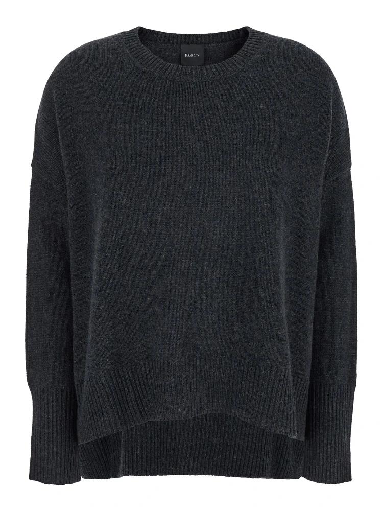 Dark Grey Oversized Crewneck Sweater in Cashmere Woman