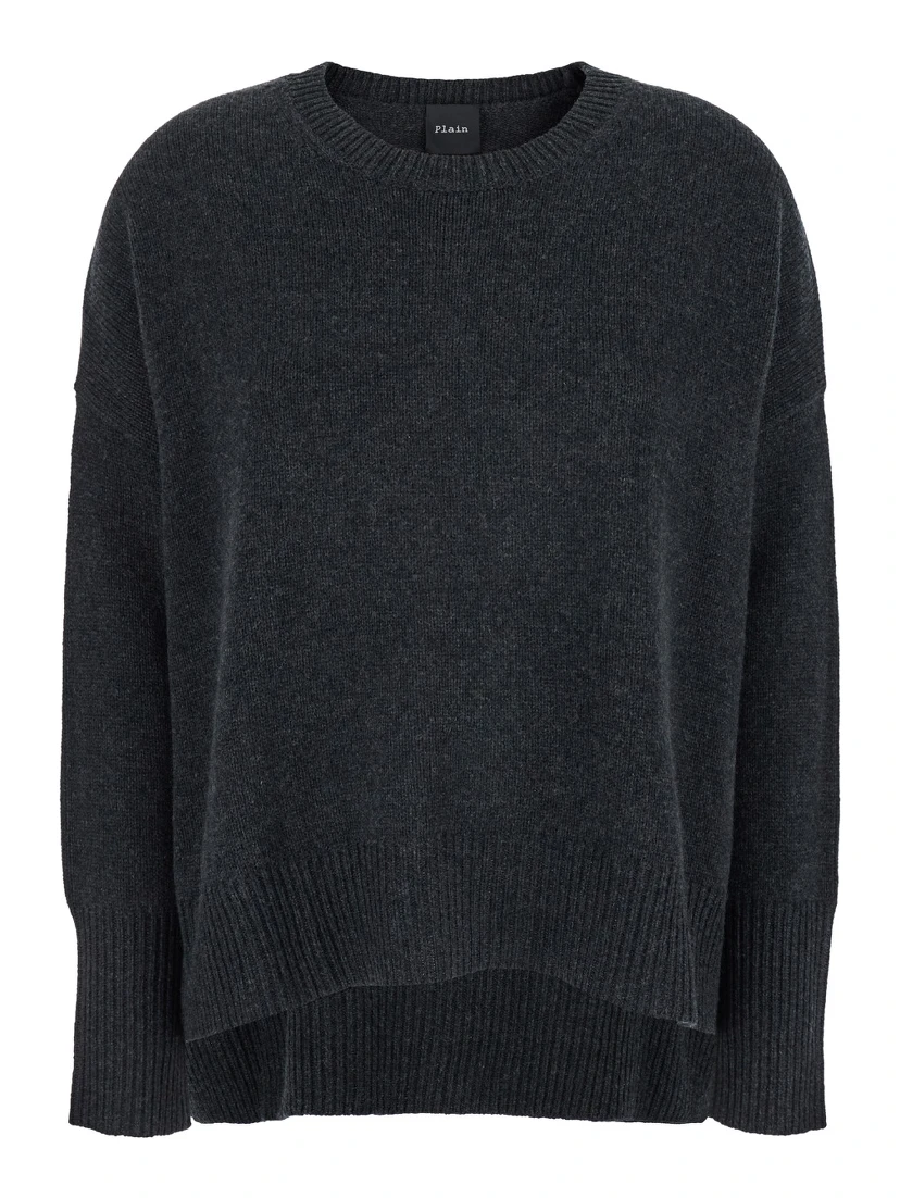 Dark Grey Oversized Crewneck Sweater in Cashmere Woman