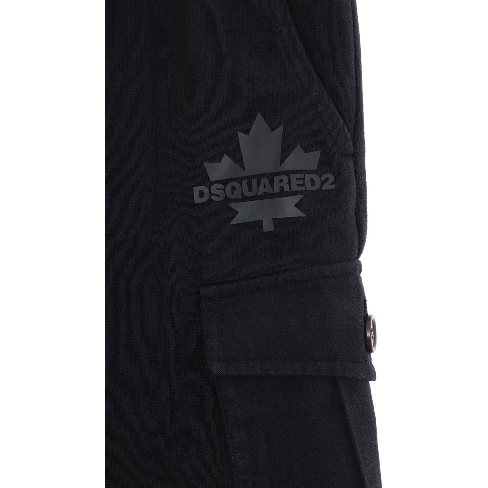 Black Cargo Trousers with Patch Pockets and Logo in Cotton Boy
